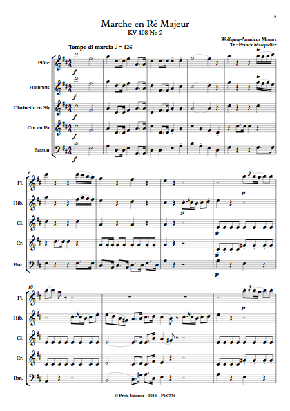 Marche KV 408 n°2 - Quintette à vents - MOZART W. A. - Partition