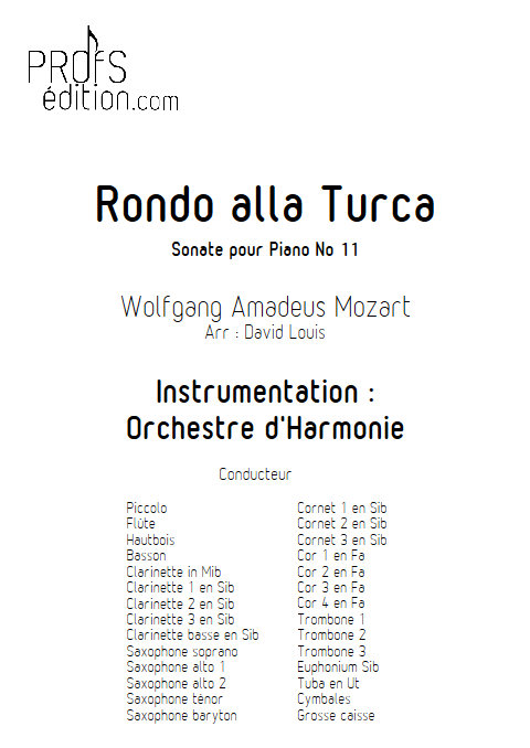 Rondo alla Turca - Orchestre d'Harmonie - MOZART W. A. - page de garde