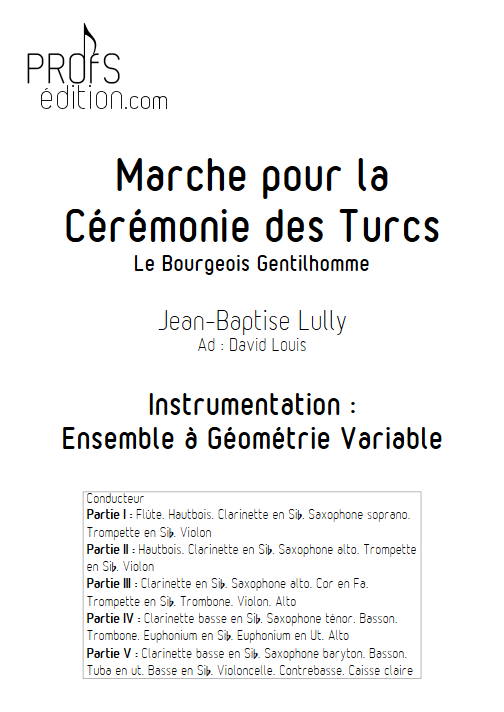 Marche pour la cérémonie des turcs - Ensemble à Géométrie Variable - LULLY J-B - page de garde