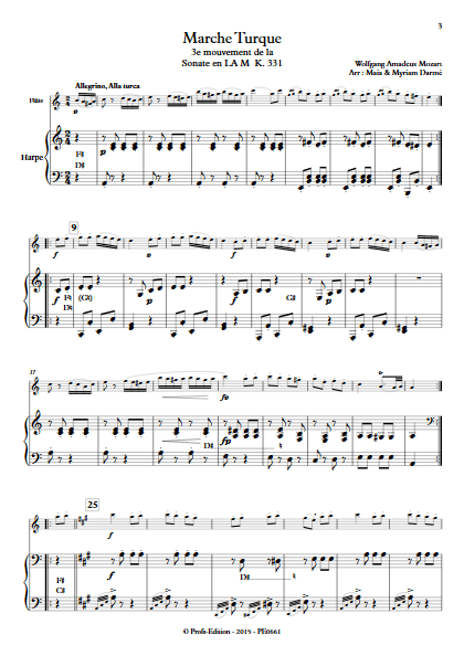 La Marche Turque - Flûte & Harpe - MOZART W.A. - Partition