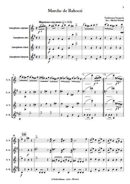 Marche de Rakoczi - Quatuor de Saxophones - TRADITIONNEL HONGROIS - Partition