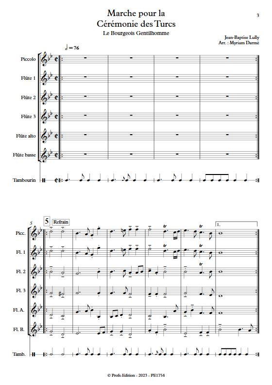 Marche pour la Cérémonie des Turcs - Ensemble de Flûtes - LULLY J.B. - Partition