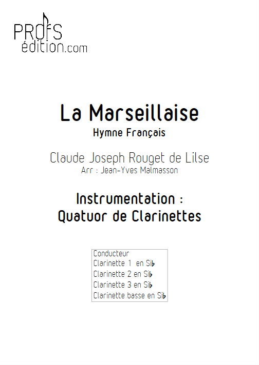 La Marseillaise - Quatuor de Clarinettes - ROUGET DE LISLE C. J. - page de garde