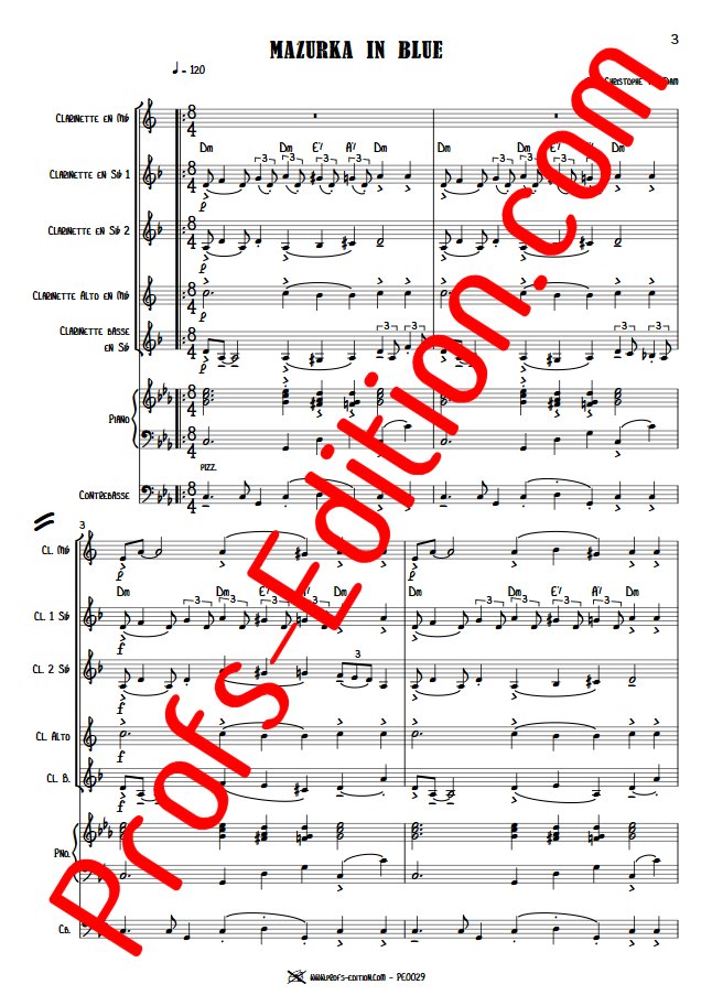Mazurka in Blue - Septet Clarinettes Piano - VAN DAM J. C. - app.scorescoreTitle