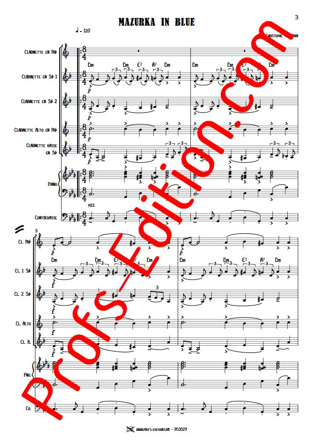 Mazurka in Blue - Septet Clarinettes Piano - VAN DAM J. C. - Partition