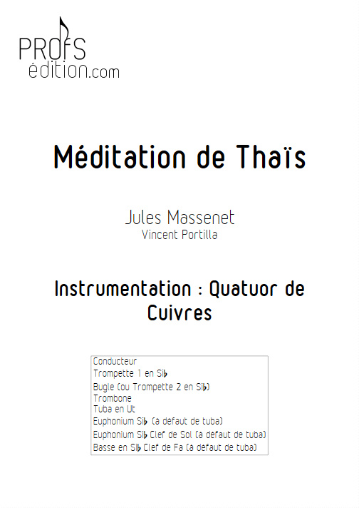 Méditation de Thaïs - Quatuor de Cuivres - MASSENET J. - page de garde