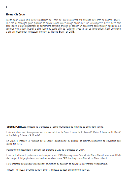 Méditation de Thaïs - Quatuor de Cuivres - MASSENET J. - Fiche Pédagogique
