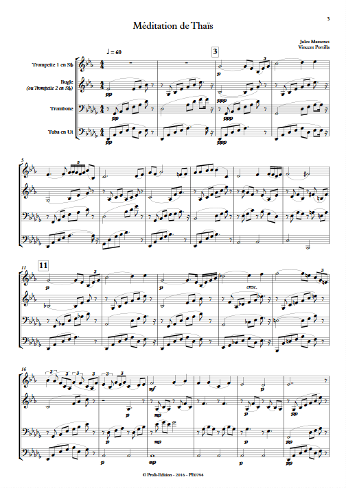 Méditation de Thaïs - Quatuor de Cuivres - MASSENET J. - Partition