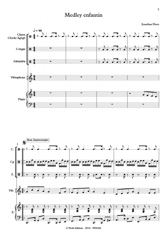 Medley Enfantin - Quatuor de Percussions et Piano - DERST J. - Partition