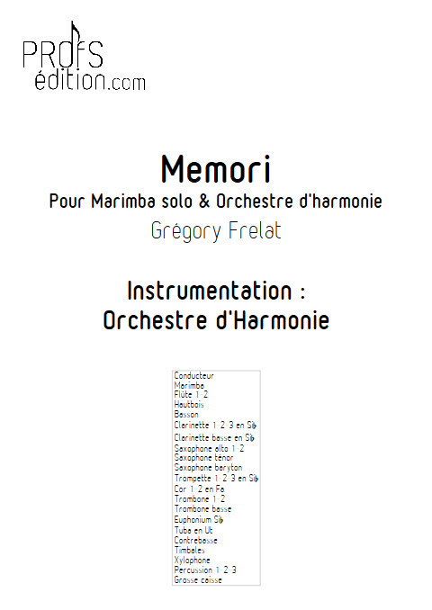 Memori - Marimba et Orchestre d'Harmonie - FRELAT G. - page de garde
