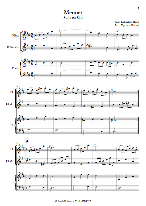 Menuet - Trio de Flûtes - BACH J. S. - Partition