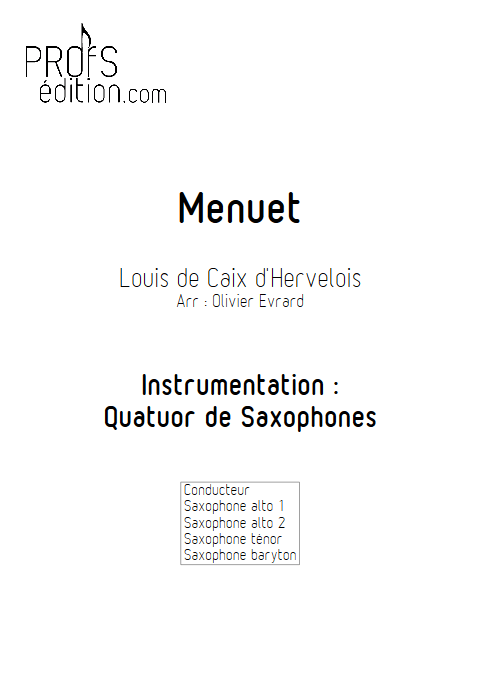 Menuet - Quatuor de Saxophones - d'HERVELOIS Louis de Caix - page de garde