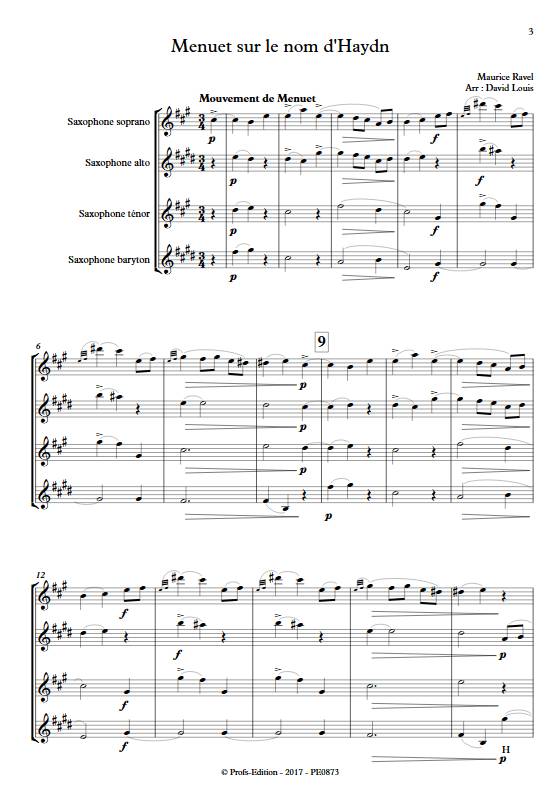 Menuet sur le nom d'Haydn - Quatuor de Saxophones - RAVEL M. - Partition