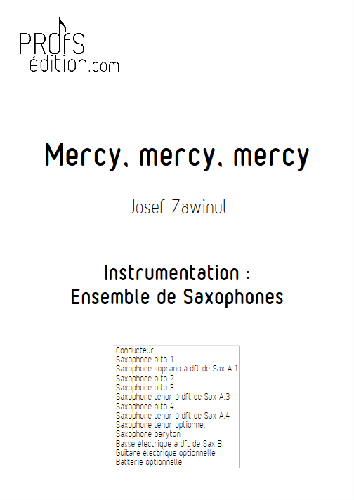 Mercy Mercy Mercy - Ensemble de Saxophones - ZAWINUL J. - page de garde