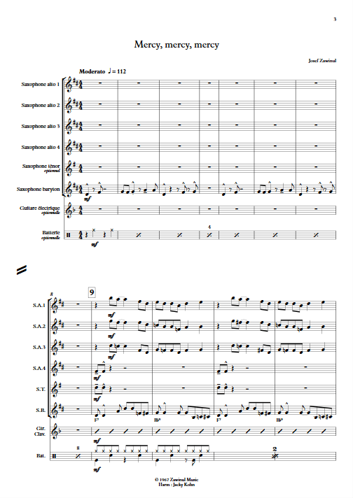 Mercy Mercy Mercy - Ensemble de Saxophones - ZAWINUL J. - app.scorescoreTitle