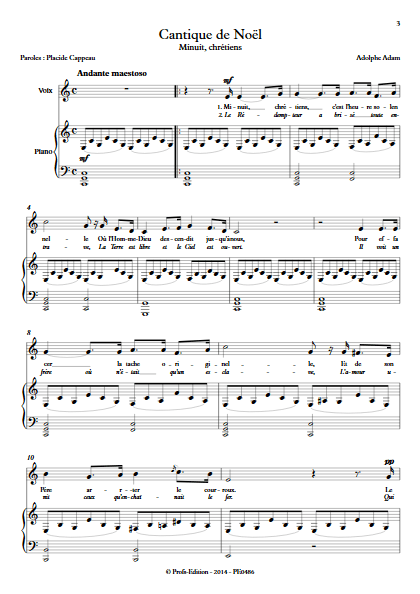 Minuit Chrétien - Piano Voix - ADAM A. - Partition