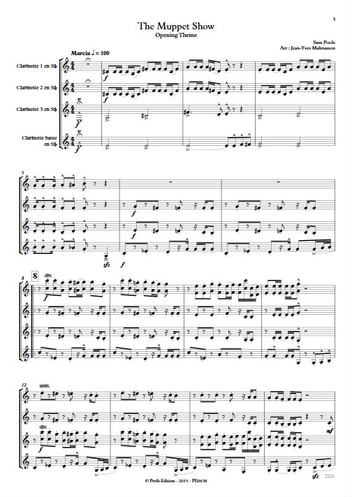 Muppet Show - Ensemble de Clarinettes - HENSON J. - Partition