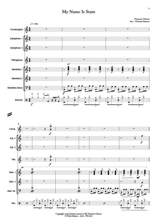 My Name Is Stain - Ensemble de Percussions - CHARON F. - Partition