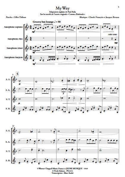 My Way - Quatuor de Saxophones - FRANCOIS C. - Partition
