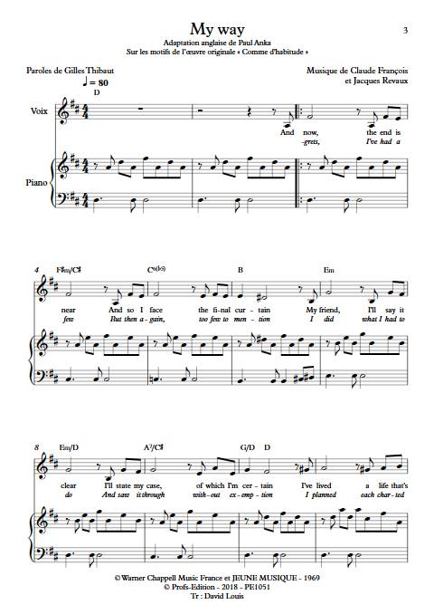 My Way - Piano Voix - FRANCOIS C. - Partition