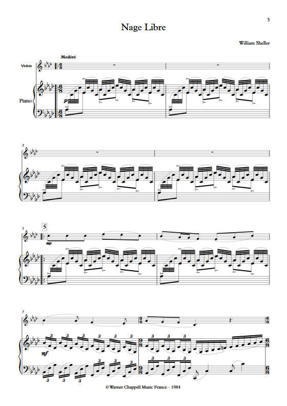 Nage libre - Violon & Piano - SHELLER W. - Partition