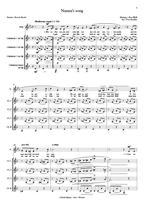 Nanna's song - Voix & Quatuor de Clarinettes - WEILL K. - Partition