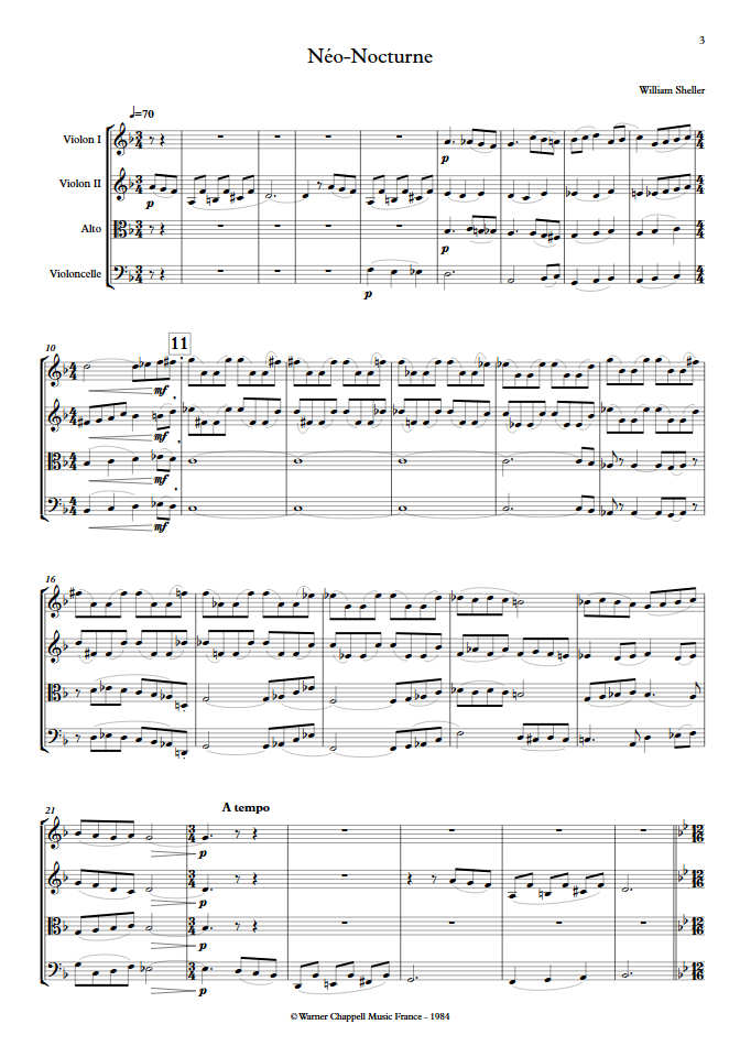Néo Nocturne - Quatuor à Cordes - SHELLER W. - Partition