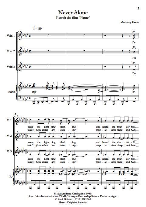 Never Alone - Chœur 3 voix égales - EVANS A. - app.scorescoreTitle