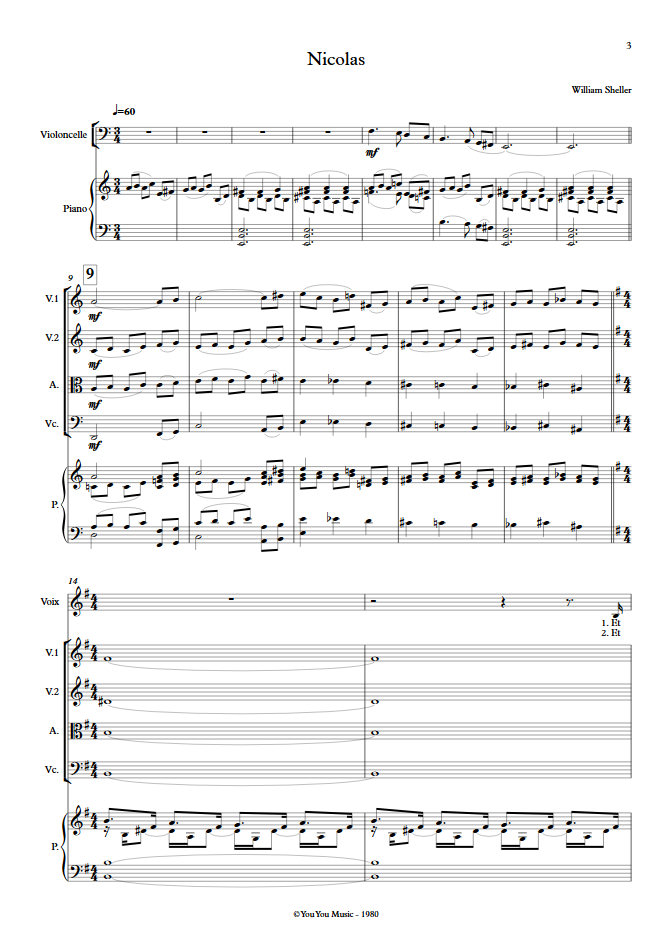 Nicolas - Chant et Quintette à Cordes - SHELLER W. - Partition