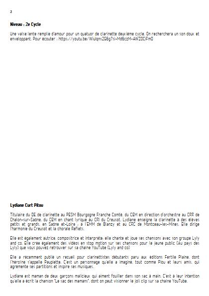 Novembre - Chanson d'amour - Quatuor de Clarinettes - CURT PITOU L. - Fiche Pédagogique