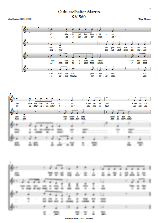 O du eselhafter (Martin qui bat Martine) - 4 voix égales - MOZART W. A. - app.scorescoreTitle