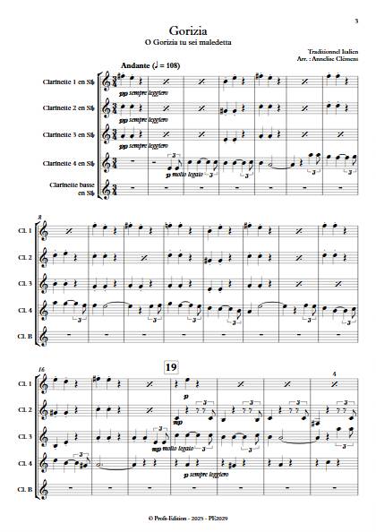 O Gorizia - Quintette de clarinettes - TRADITIONNEL ITALIEN - Partition