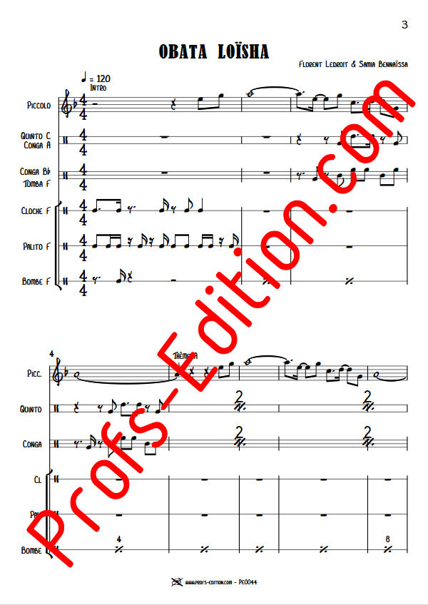 Obata Loïsha - Quatuor Flûte Percussions - LEDROIT F. - Partition