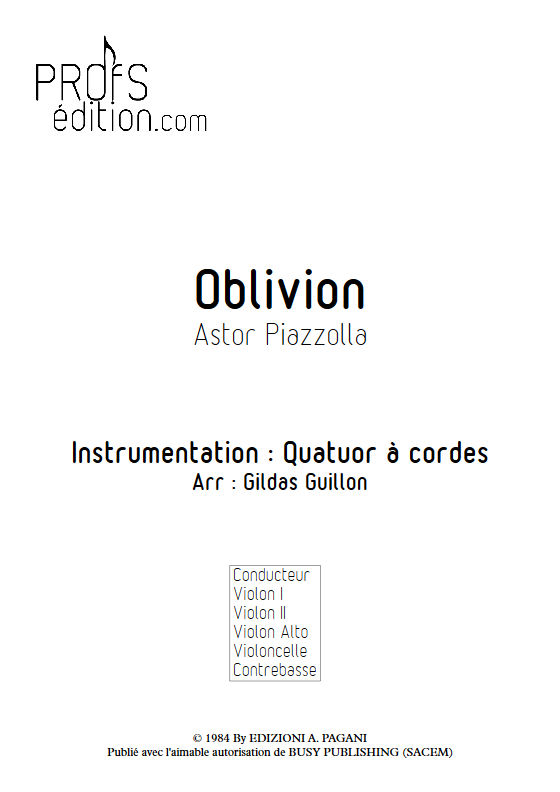 Oblivion - Quatuor à Cordes - PIAZZOLLA A. - page de garde