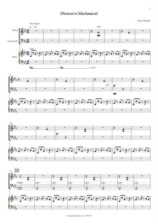 Obsessive Mechanical - Trio Violon Violoncelle Piano - MANCHOT P. - Partition