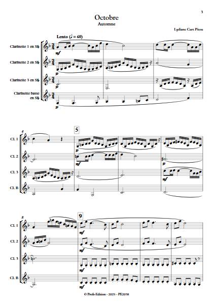 Octobre - Automne - Quatuor de Clarinettes - CURT PITOU L. - Partition