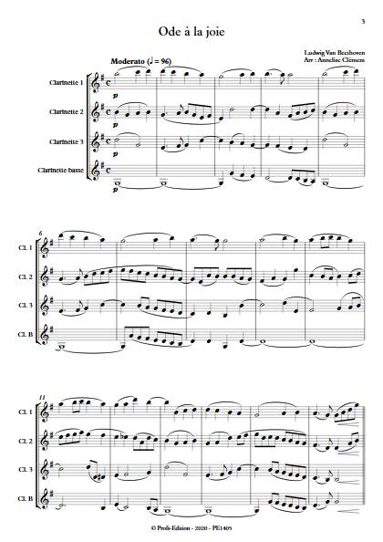 Ode à la joie - Quatuor de Clarinettes - BEETHOVEN L. V. - Partition