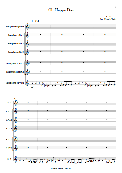 Oh happy Day - Ensemble de Saxophones - GOSPEL - Partition
