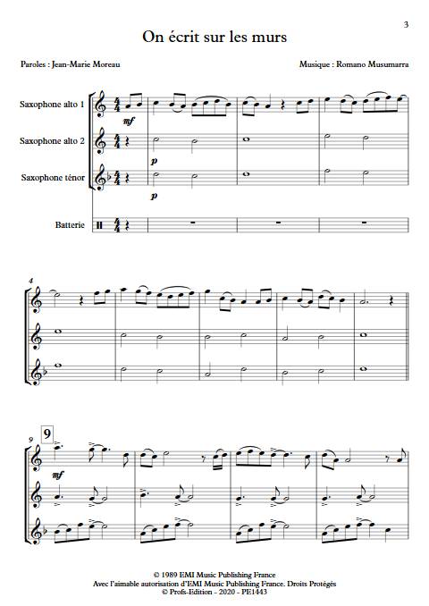 On écrit sur les murs - Trio de Saxophones - MUSUMARRA R. - Partition
