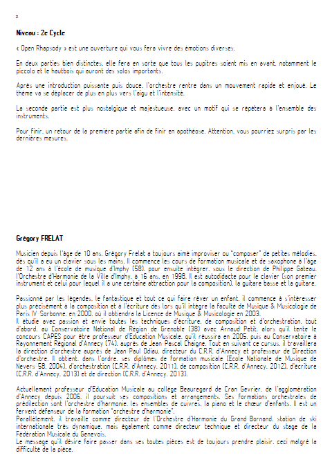Open Rhapsody - Orchestre d'Harmonie - FRELAT G. - Fiche Pédagogique