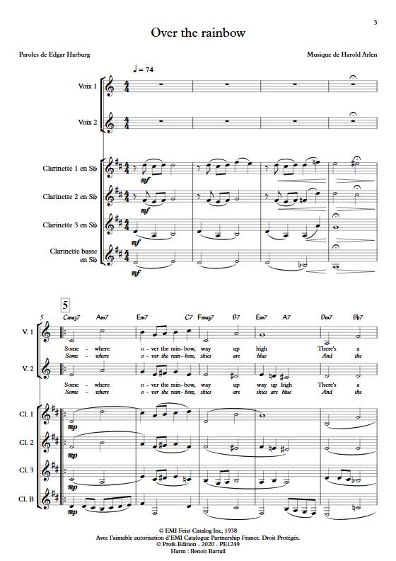Over the rainbow - Quatuor de Clarinettes et Choeur - ARLEN H. - Partition