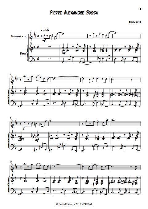Pierre-Alexandre Bossa - Duo Saxophone Piano - VEYS A. - Partition