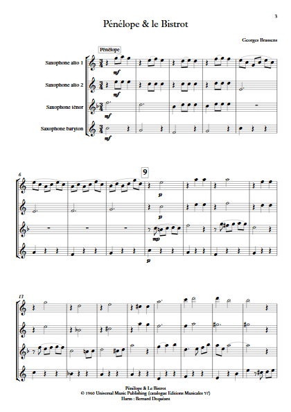 Pénélope & Le Bistrot - Quatuor de Saxophones - BRASSENS G. - app.scorescoreTitle