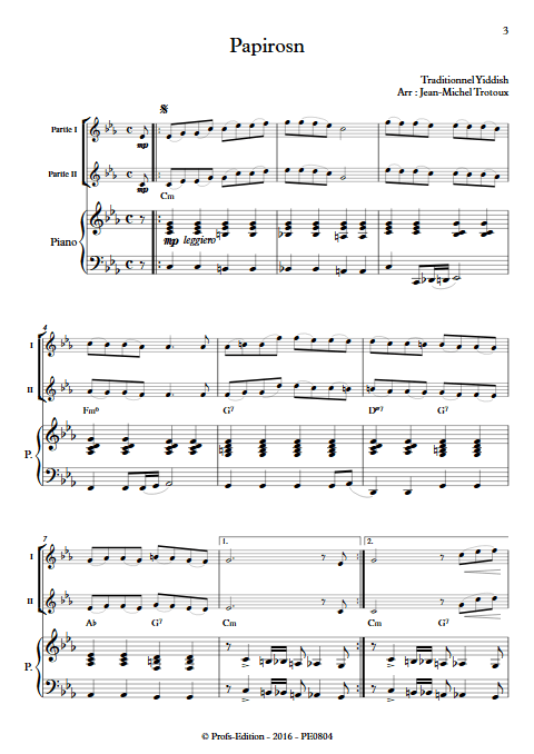 Papirosn - Trio - TRADITIONNEL - Partition