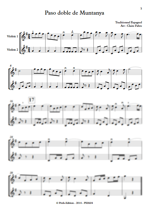 Paso doble de muntanya - Duo Violons - TRADITIONNEL ESPAGNOL - Partition