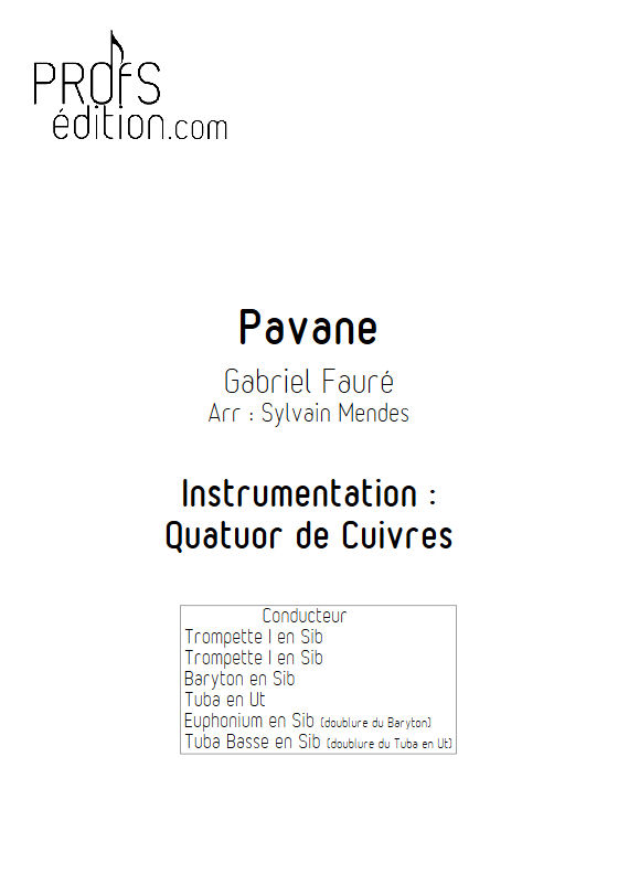 Pavane - Quatuor Cuivres - FAURÉ G. - page de garde