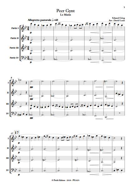 Le matin - Ensemble Variable - GRIEG E. - Partition