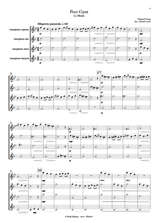 Le Matin (Peer Gynt) - Quatuor de Saxophones - GRIEG E. - Partition