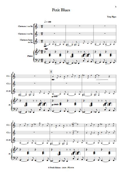 Petit Blues - Trio de Clarinettes & Piano - BIGOT T. - Partition