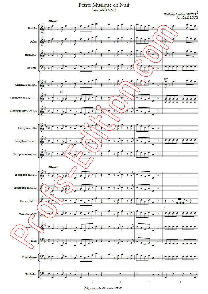 Petite Musique de Nuit KV525 (Allegro) - Orchestre Harmonie - MOZART W. A. - Partition